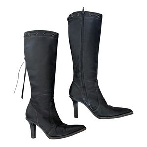 Coach Bella Black Pointed Toe Eyelet Detail Knee High Heel Boots Womens 5.5B